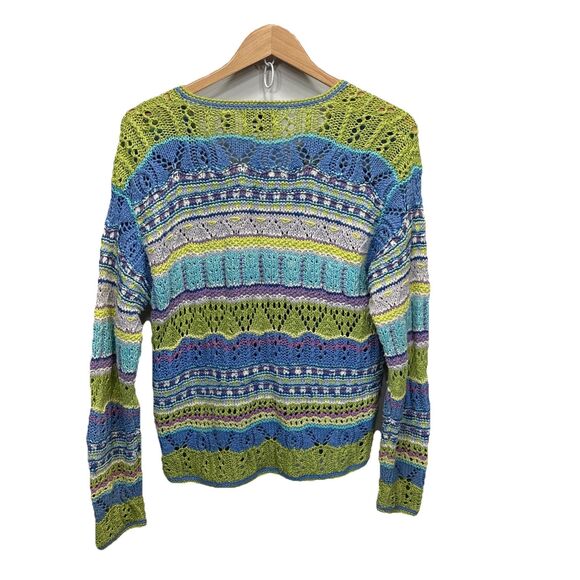 Sigrid Olsen Sport Hand Knit Pastel Cardigan Sweater Women M Ramie Cotton Multi - Picture 2 of 12